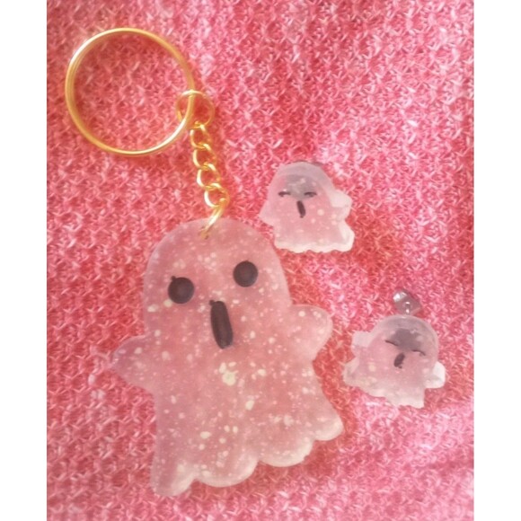 Florescent Ghost Halloween Post Earrings  And Keychain/Purse Charm NEW - Picture 4 of 6